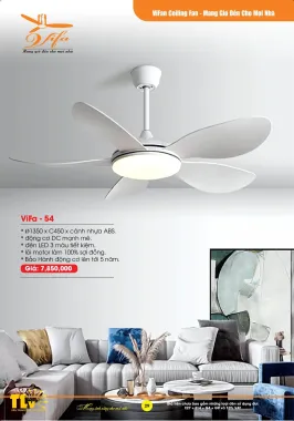 Quạt Trần Đèn ViFa - 54 Hiện Đại 5 Cánh Màu Trắng Tinh Tế | TLV