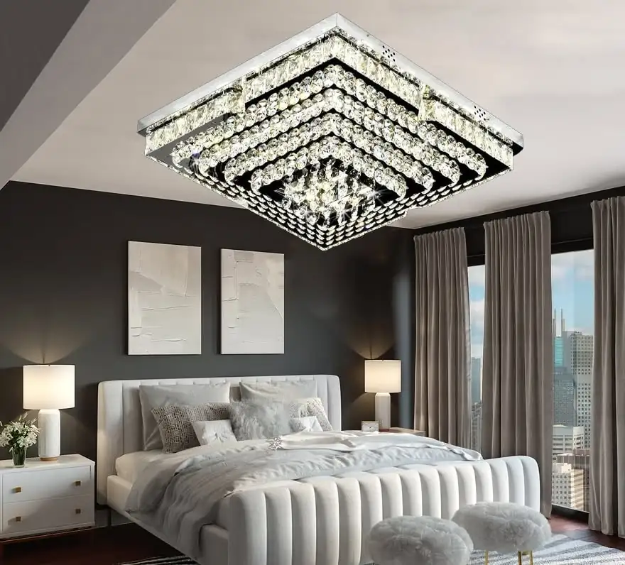 Đèn Ốp Trần Pha Lê Vuông Đa Tầng Sang Trọng | Đèn Trang Trí TLV